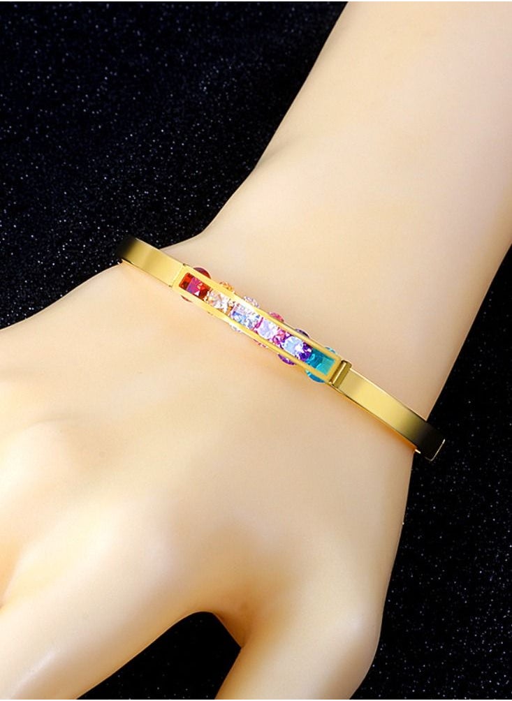 General - 18K Gold Plated Stainless Steel Super Shiny Colorful Rainbow Diamond Bracelet - Image 1