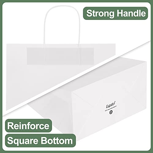 Eupako 16x6x12 Paper Bags, White Large Paper Bags with Handles Bulk, Kraft Grocery Bags, Paper Shopping Bags, Merchandise Bags, Retail Bags (Pack of 50) - Image 3