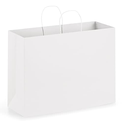 Eupako 16x6x12 Paper Bags, White Large Paper Bags with Handles Bulk, Kraft Grocery Bags, Paper Shopping Bags, Merchandise Bags, Retail Bags (Pack of 50) - Image 1