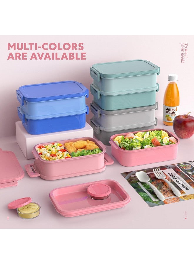 Jelife Bento Lunch Box for Adults - 3 Layers Leak-Proof Stackable Bento Box for Adults, 72oz Large-Style All-in-One Adult Lunchbox Bento Box with Utensil Accessories for Dining Out,Work, Pink - Image 3
