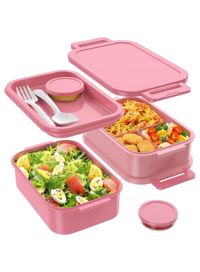 Jelife Bento Lunch Box for Adults - 3 Layers Leak-Proof Stackable Bento Box for Adults, 72oz Large-Style All-in-One Adult Lunchbox Bento Box with Utensil Accessories for Dining Out,Work, Pink - Image 1