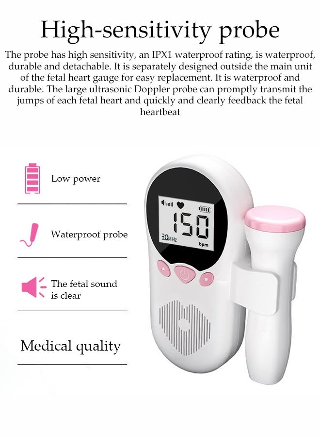 Doppler Fetal Heart Rate Monitor，Prenatal Heartrate Monitor，Portable Baby Heartbeat Monitor ，with LCD Screen，Dustproof and Waterproof，Easy to use，Suitable For Pregnant Women - Image 2