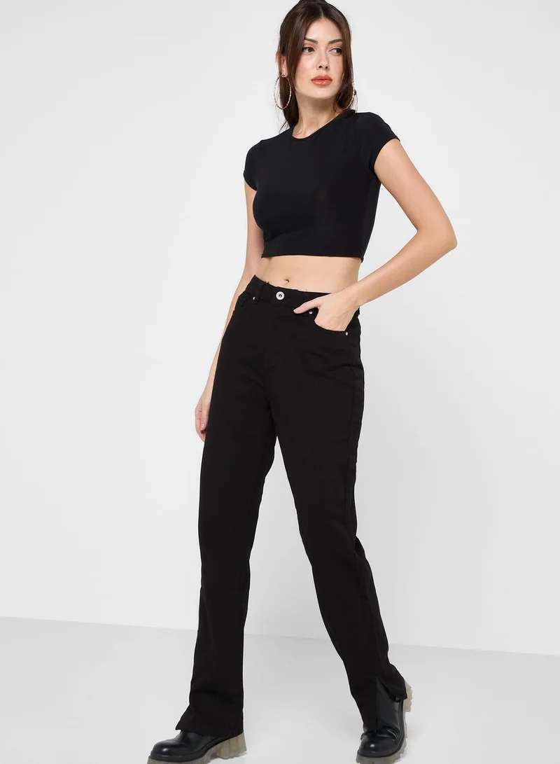 boohoo High Waist Split Jeans