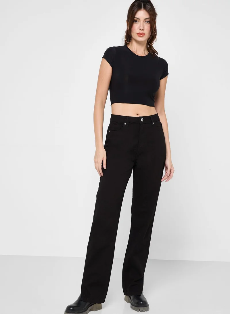 boohoo High Waist Split Jeans