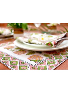 OJARIYA 12 Piece Garden Pink And Green Hand Block Printed 100 Percent Canvas Cotton Table Placemats & Soft Cotton Napkin Set  - Image 4