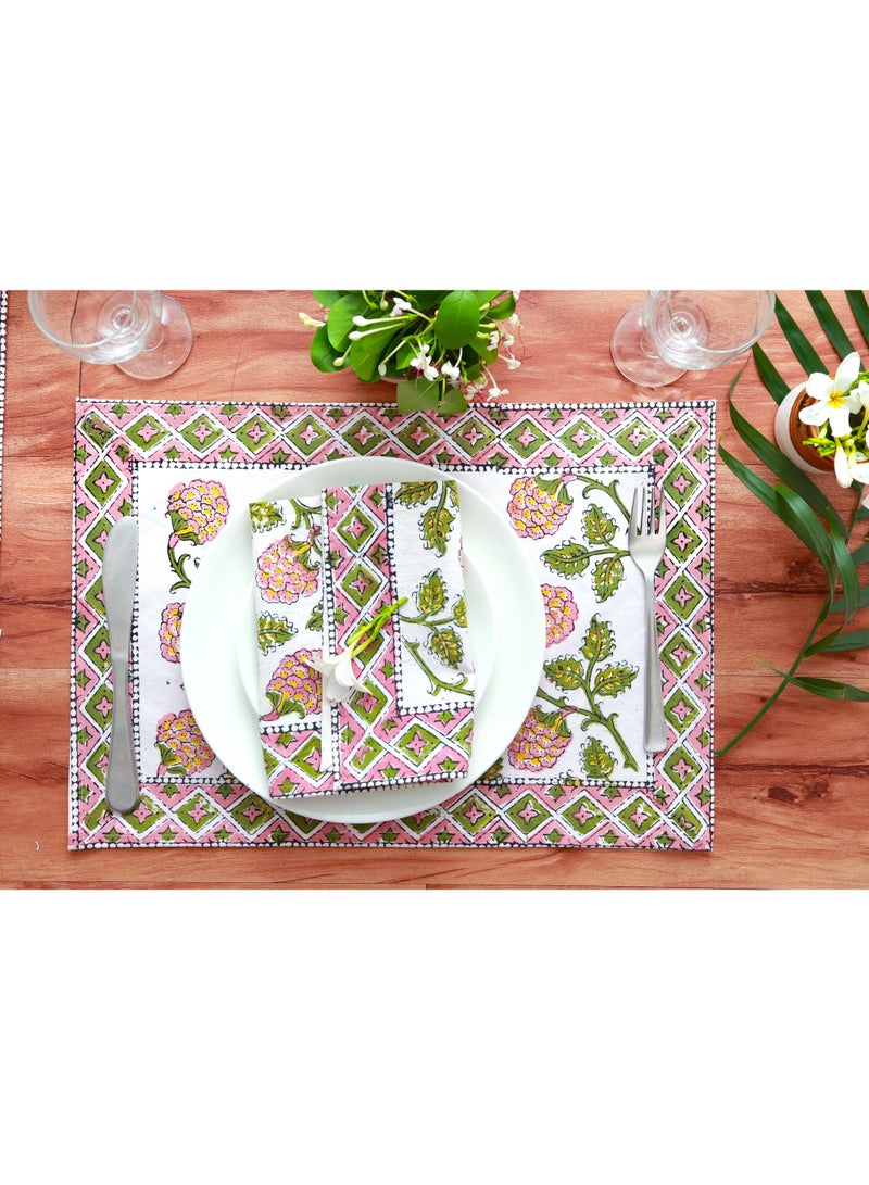 أوجريا طقم مناديل مائدة من القطن الناعم مكون من 12 قطعة باللونين الوردي والأخضر مطبوع بنسبة 100 بالمائة - Image 3