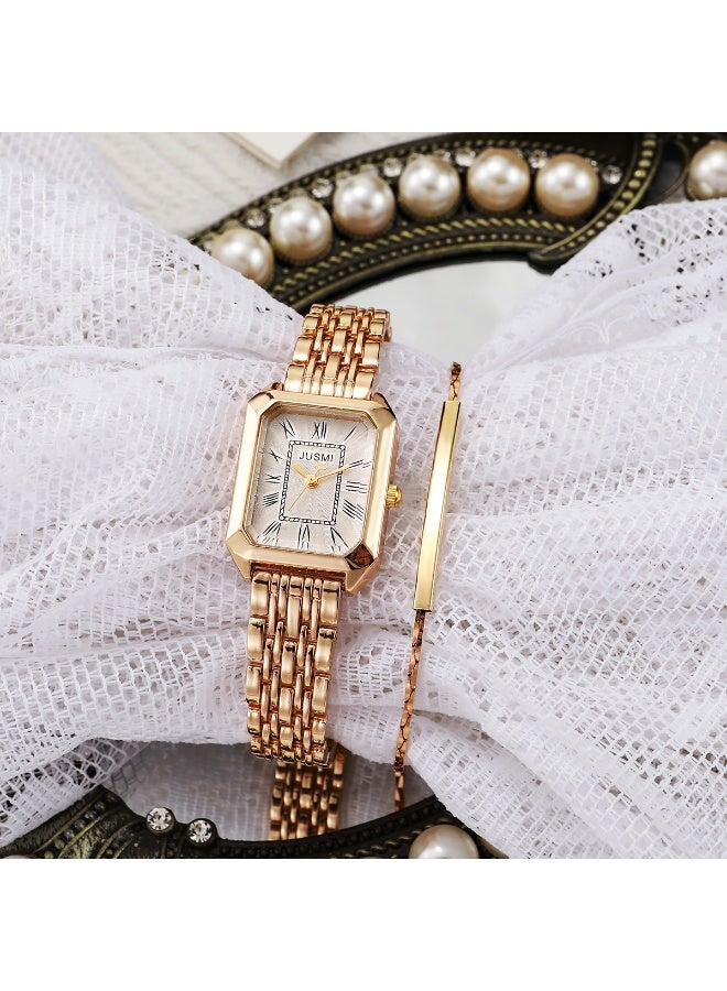 JUSMI Women Fashion Watch Metal Case Band Analog Wrist Watch Glittering Quartz Watch and Bracelet Set - Image 2