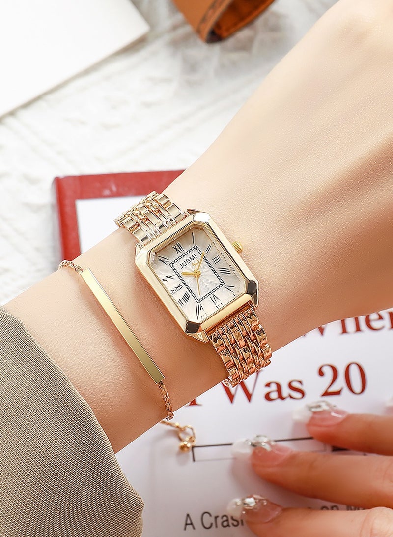 JUSMI Women Fashion Watch Metal Case Band Analog Wrist Watch Glittering Quartz Watch and Bracelet Set - Image 1