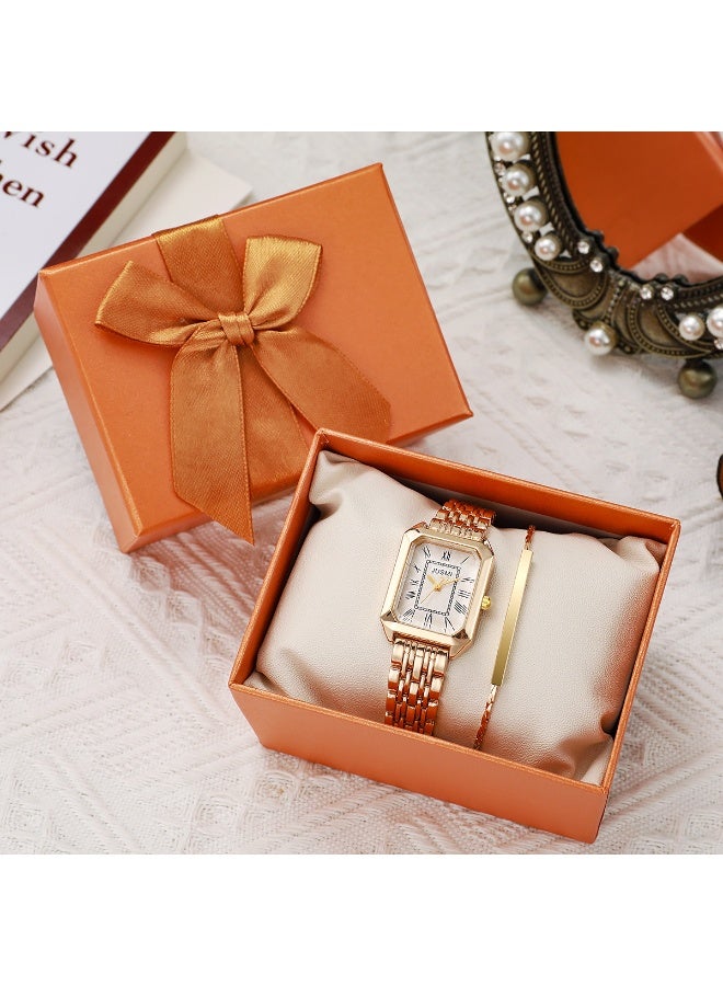 JUSMI Women Fashion Watch Metal Case Band Analog Wrist Watch Glittering Quartz Watch and Bracelet Set - Image 5