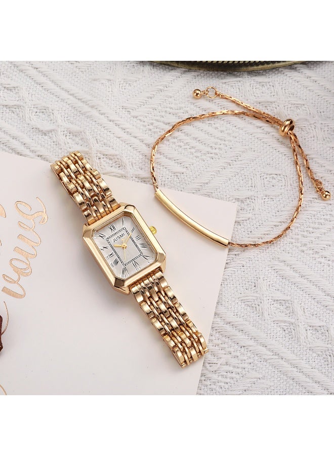 JUSMI Women Fashion Watch Metal Case Band Analog Wrist Watch Glittering Quartz Watch and Bracelet Set - Image 3