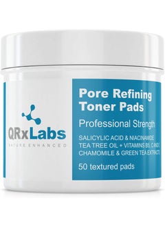 QRxLabs Pore Refining Toner Pads with Salicylic Acid and Niacinamide in a Witch Hazel Solution  with Vitamins B5 C  E Chamomile  Green Tea  Helps Reduce The Look of Enlarged Pores 