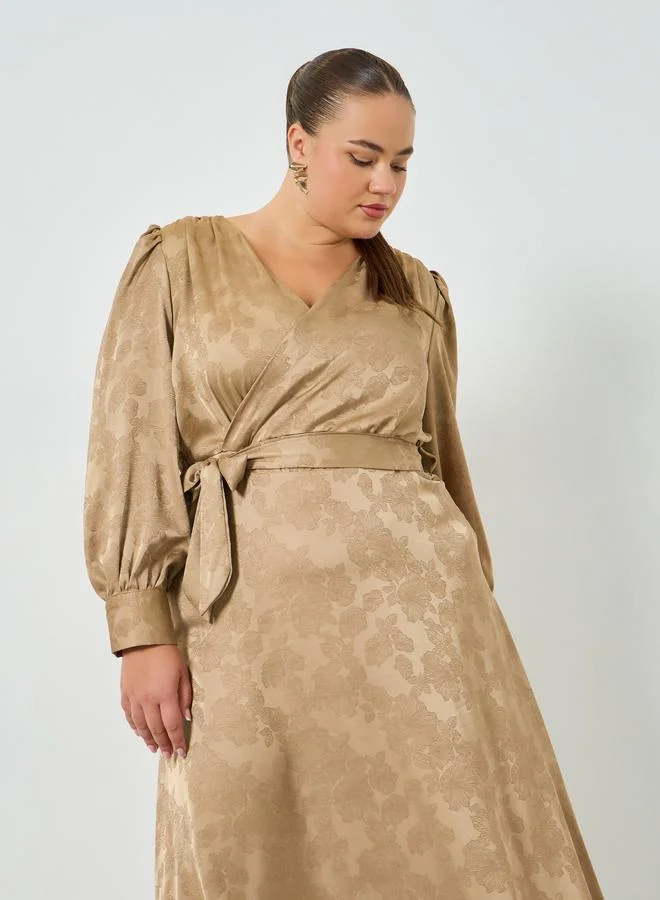 Styli Plus Size Beige Long Sleeves Wrap Maxi Dress