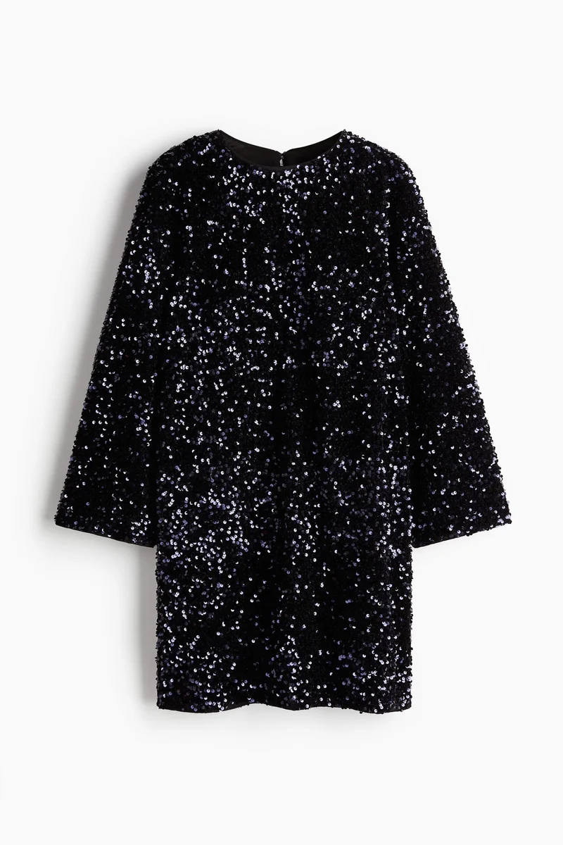 اتش اند ام فستان مزين بالترتر على شكل A