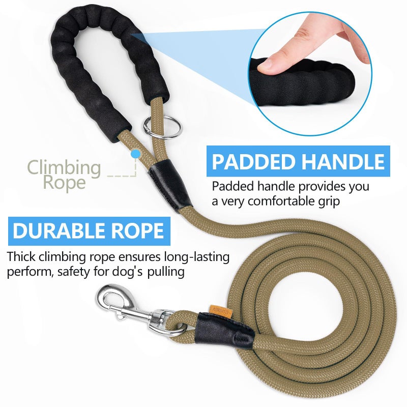 Aiminto Dog Leash, Braided Rope Traction â€“ Walking Training Lead for Medium/Large Dogs ((1/2") x 6FT, Khaki) - Image 5