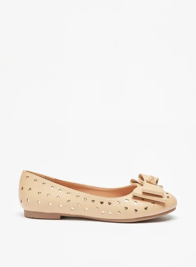 MISSY Girls Heart Cutwork Slip-On Ballerina Shoes with Bow Accent
