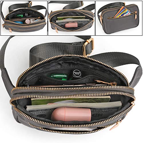 UTO Fanny Pack for Men&Women Waterproof Nylon Fashion Slim Lightweight Waist Pack Bag with 3 Zipper Pockets Dim Grey - Image 3