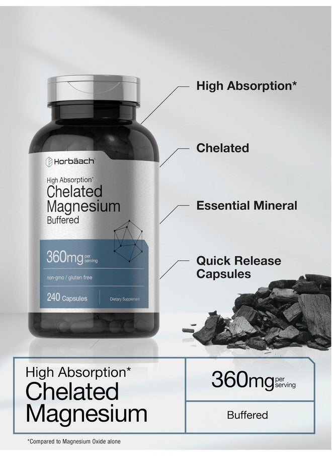 Horbaach Horbäach Chelated Magnesium | 360mg | 240 Capsules | Non-GMO & Gluten Free Supplement  - Image 4