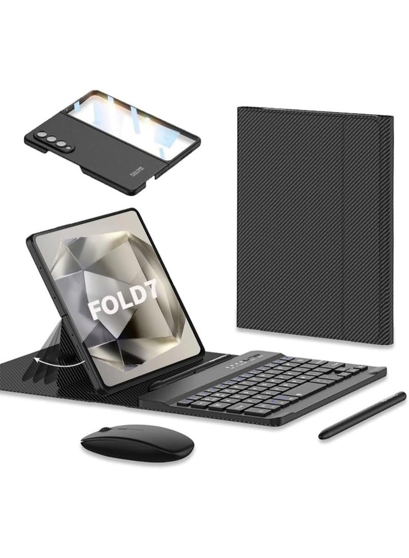 Muzz Samsung Galaxy Z Fold 7 Keyboard Case with Wireless Keyboard, Mouse, and Stylus Pen, Carbon Fiber Black - Image 1