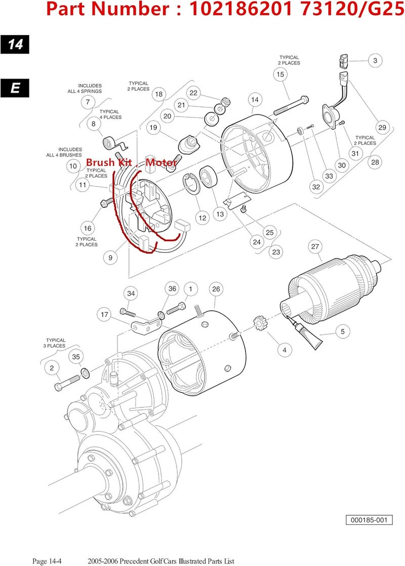 Dr.Acces ADC Motor Brush Kit with Nut Fits Club Car & EZGO TXT 1997-2009 Electric Replace OEM# 73120-G25 1021862-01 - Image 5