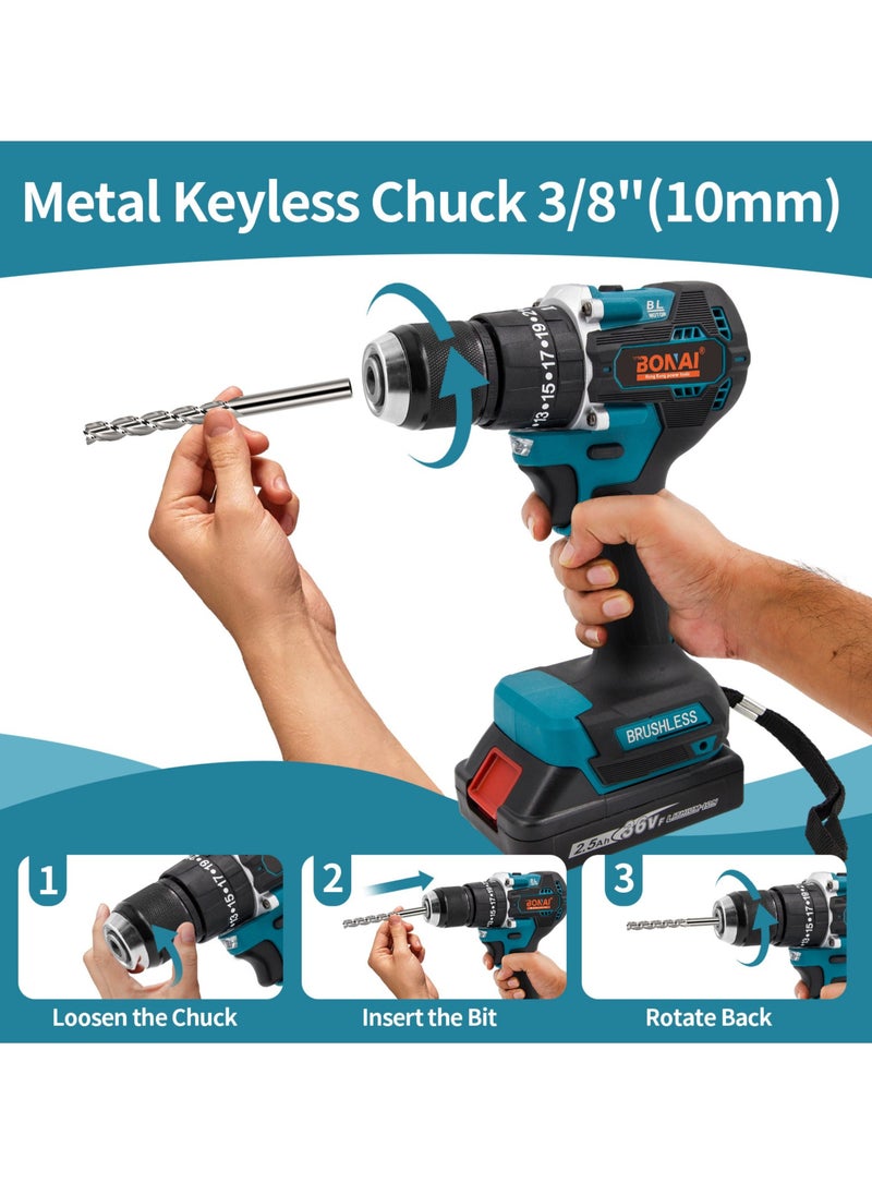 BONAI Cordless Hammer Drill Set: 36V 10mm Capability, 950-2500 RPM Speed, Perfect for Metal, Wood, and Wall Projects with Twin Batteries  - Image 5