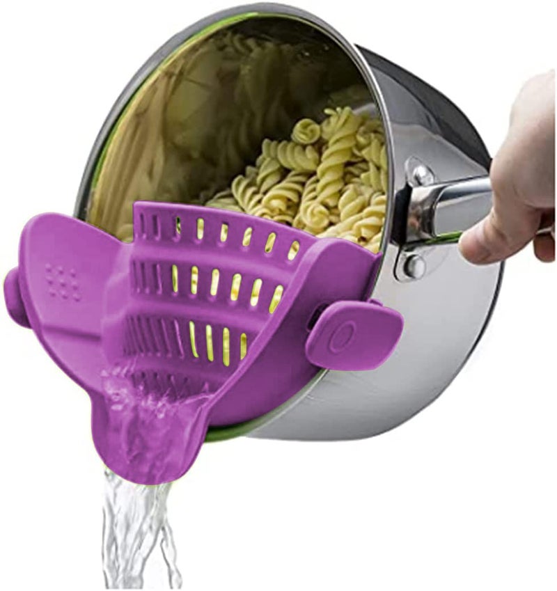 Kitchen Gizmo Snap N Strain Pot Strainer and Pasta Strainer - Strainers and Colanders - Adjustable Silicone Clip On Strainer for Pots, Pans, and Bowls - Kitchen Colander - Purple - Image 1