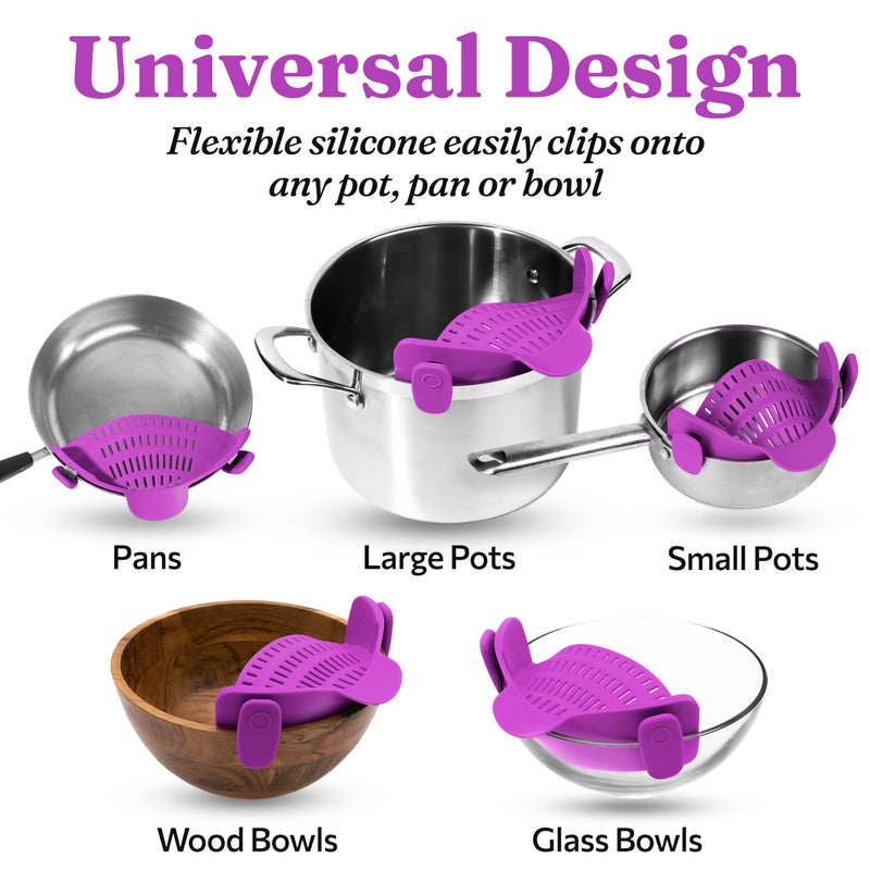 Kitchen Gizmo Snap N Strain Pot Strainer and Pasta Strainer - Strainers and Colanders - Adjustable Silicone Clip On Strainer for Pots, Pans, and Bowls - Kitchen Colander - Purple - Image 3