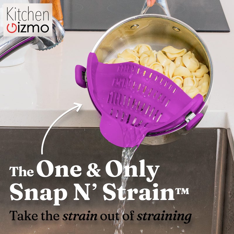 Kitchen Gizmo Snap N Strain Pot Strainer and Pasta Strainer - Strainers and Colanders - Adjustable Silicone Clip On Strainer for Pots, Pans, and Bowls - Kitchen Colander - Purple - Image 2