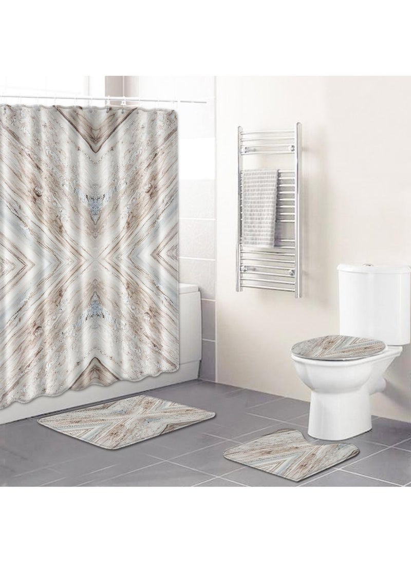 Bluejw - 4-Piece Water-resistant Shower Curtain & Lid Toilet Cover Pedestal Rug Non-slip Bath Mat Bathroom Decoration Accessories - Image 1