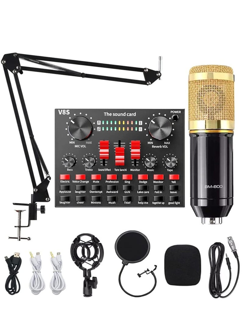 GENNEXT Professional Condenser Microphone With V8S Live Sound Card And Studio Recording Broadcasting Set - Image 1