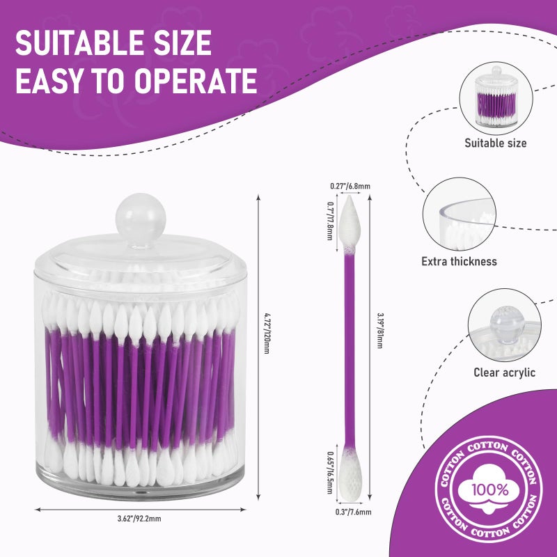 CGR 760pcs CGR Precision Cotton Swabs packed in Acrylic swab canister with Pointed and Flattened Tip, Cosmetic Makeup Applicator(160pcs in canister, 2x300pcs in bags) (760) - Image 3
