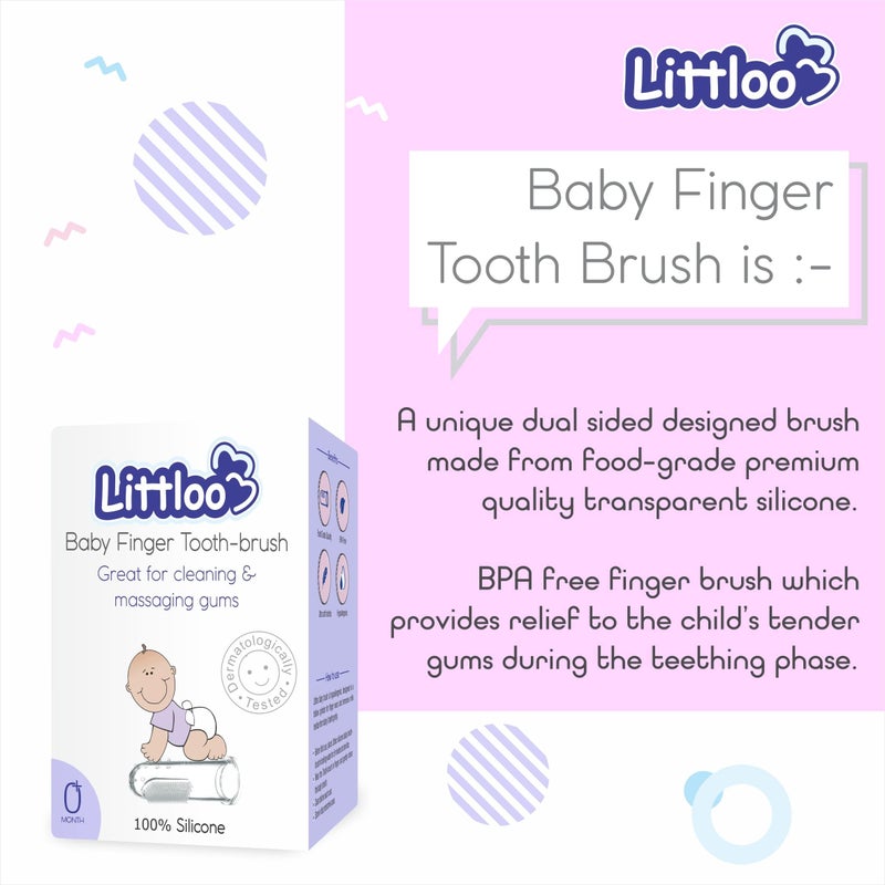 LITTLOO Silicone Baby Finger Toothbrush, Great for Massaging & Cleaning Gums, BPA-Free, Travel-Friendly Oral Care, Use Soft Brush For Kids & New Born Baby, Kids Finger Toothbrushes Pack of 4 (Clear) - Image 2
