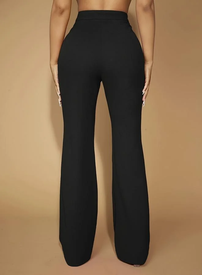 Take Two Women Black High-Rise Straight Leg Trousers