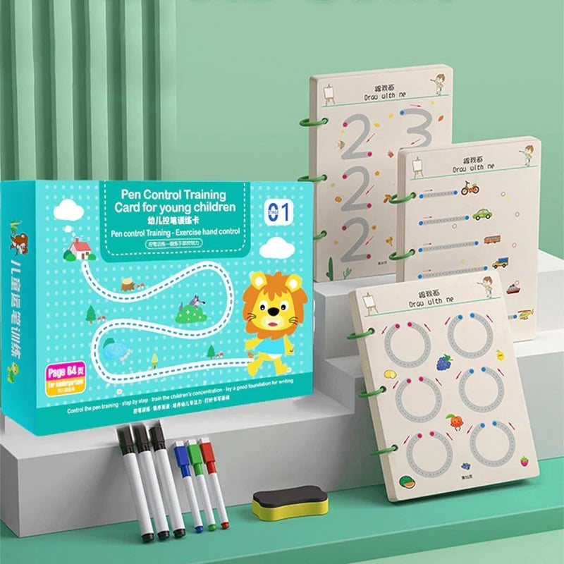 CRIYALE 64 Pages Magical Tracing Workbook Set, Hand Writing Pen Control Training Book for Learning to Write The Alphabets & Numbers, Preschool Educational Reusable Learning Book for Kids - Image 5