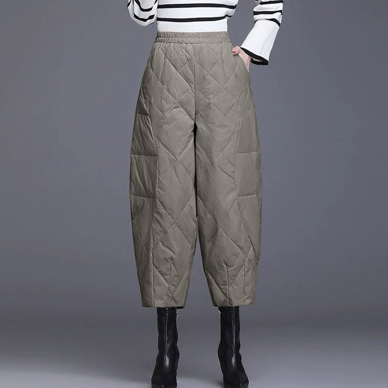 2024 High Waist Slim Autumn Winter Warm Padded Trousers Brown (light cotton pants 815#) 