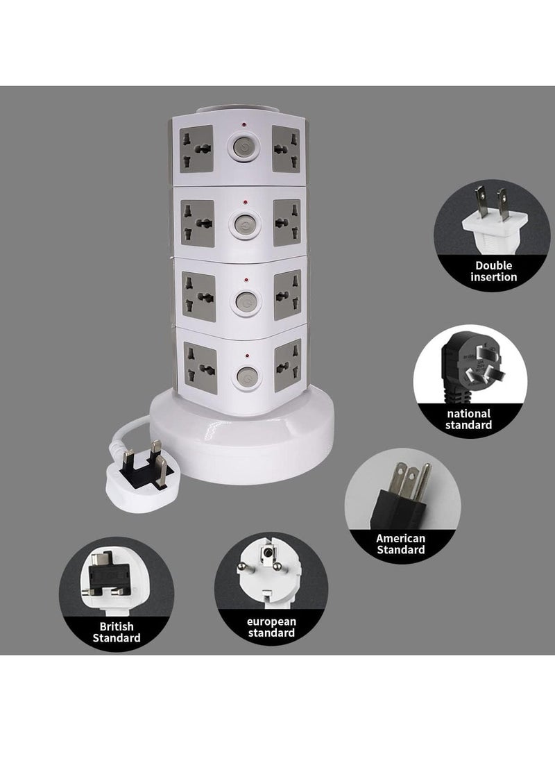 JAJEEK Universal Vertical Multi-Socket Power Strip (110V-250V) with 2 USB Ports – Electrical Charging Station & Surge Protector for Home, Office, Travel – 4 Layers, Compatible Worldwide - Image 5