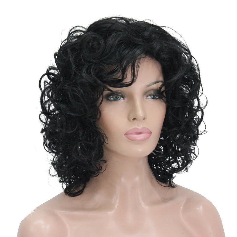 Lydell Short Soft Super Curly Layered Natural Movement Synthetic Wigs Black