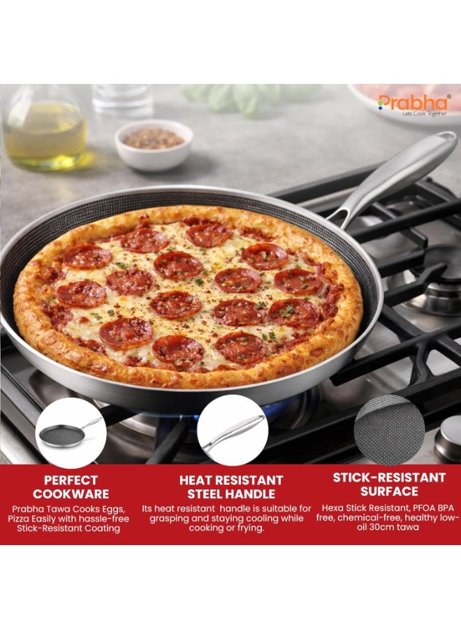 Prabha Stainless Steel Dosa Tawa | Triply Hexa Cube Roti Tawa 30cm | Dosa Tava Non Stick Marble Coating Induction Base & Gas Stove Compatible | Food-Grade Steel Sturdy Handles - Image 3