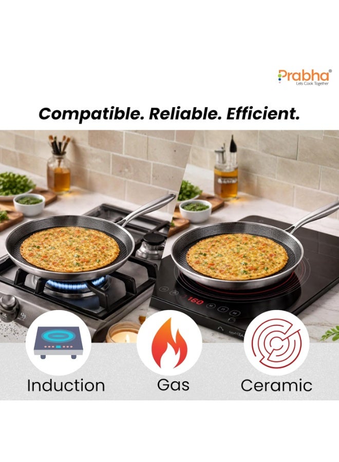 Prabha Stainless Steel Dosa Tawa | Triply Hexa Cube Roti Tawa 30cm | Dosa Tava Non Stick Marble Coating Induction Base & Gas Stove Compatible | Food-Grade Steel Sturdy Handles - Image 4