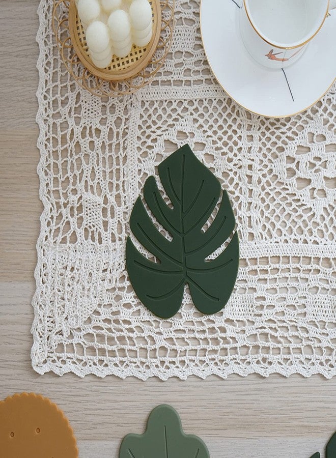 Wonlex Monstera Drink Coasters 2 Pack, Silicone Coasters for Drinks, Green Soft Rubber Coaster, Protect Furniture from Water Marks or Damage, Non Slip Coasters (Small, Monstera) - Image 2