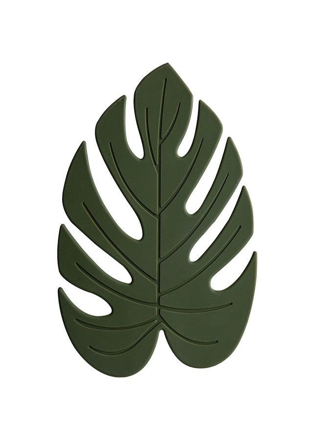 Wonlex Monstera Drink Coasters 2 Pack, Silicone Coasters for Drinks, Green Soft Rubber Coaster, Protect Furniture from Water Marks or Damage, Non Slip Coasters (Small, Monstera) - Image 1