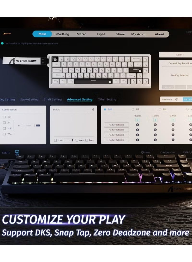 Attack Shark X68 HE Rapid Trigger Mechanical Gaming Keyboard 60% Wired TKL with Adjustable Actuation,Hall Effect Magnetic Switch,8KHz Polling Rate,RGB Backlit,Top Mount,Side Printed Keycap(Black) - Image 4