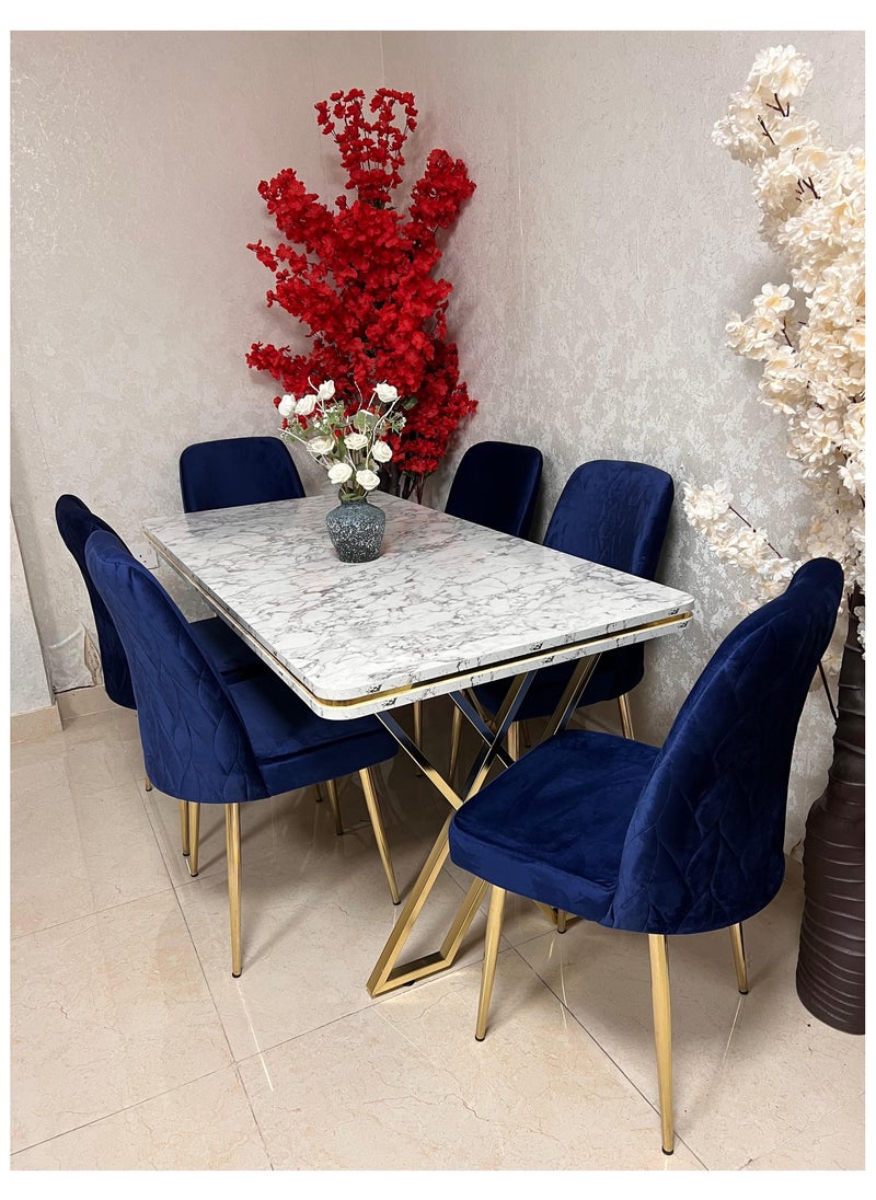 LHFHOMT - 7 Seater Dining Room Sets 1 Table With 6 Chairs (160 x 80 x 70 cm) dining Table Sets - Image 1