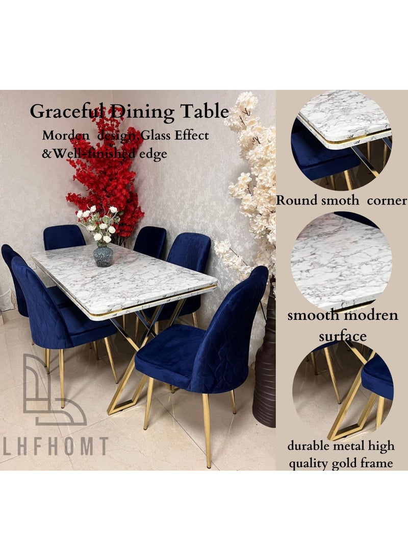 LHFHOMT - 7 Seater Dining Room Sets 1 Table With 6 Chairs (160 x 80 x 70 cm) dining Table Sets - Image 1