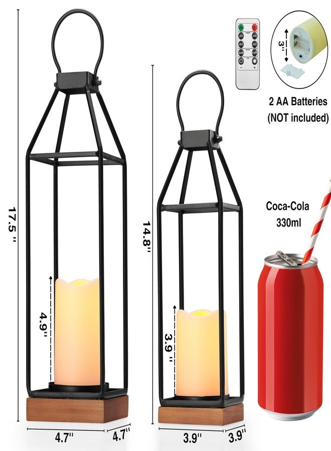 PERFNIQUE Black Metal Candle Lanterns Set of 2 Lanterns Decorative with Flickering Timer Candles (17.9‘’&15‘’ Wooden Base) - Image 4