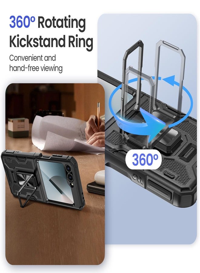 VEGO for Samsung Z Flip 6 Case with Stand, [Hinge Protection][Screen Protector] Full Body Drop Protection Cover Magnetic Case for Samsung Galaxy Z Flip 6 2024 - Matte Black - Image 4