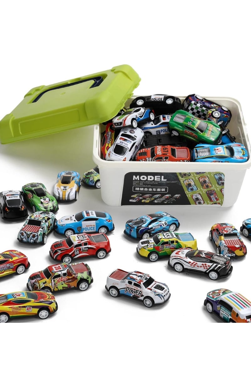 مجموعة كبيرة من سيارات السباق وسيارات الشرطة المعدنية المصغرة 20قطعه، تأتي في صندوق تخزين بلاستيكي محمول، مثالية كهدية للأطفال ومحبي السيارات وهواة الجمع._ هديه للاطفال _لعبه تسليه للاطفال _سيارات لعب _سيارات اطفال _العاب سيارات _العاب اطفال _لعبه سياره _سياره - Image 1