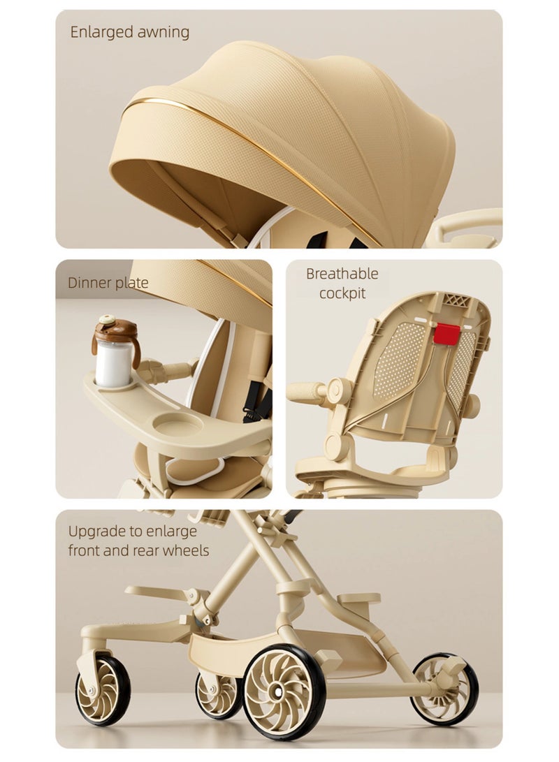 زاڤية عربة أطفال خفيفة الوزن، عربة سفر عالية الرؤية ومتعددة الوظائف، قابلة للطي بيد واحدة للرضع وحديثي الولادة والأطفال، مع صينية طعام قابلة للإزالة ومظلة شمسية قابلة للتعديل ومقعد قابل للعكس 180 درجة والإمالة - Image 3