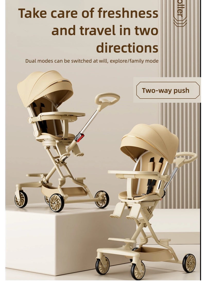 زاڤية عربة أطفال خفيفة الوزن، عربة سفر عالية الرؤية ومتعددة الوظائف، قابلة للطي بيد واحدة للرضع وحديثي الولادة والأطفال، مع صينية طعام قابلة للإزالة ومظلة شمسية قابلة للتعديل ومقعد قابل للعكس 180 درجة والإمالة - Image 4
