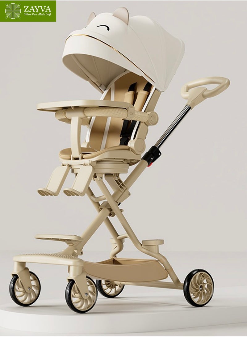 زاڤية عربة أطفال خفيفة الوزن، عربة سفر عالية الرؤية ومتعددة الوظائف، قابلة للطي بيد واحدة للرضع وحديثي الولادة والأطفال، مع صينية طعام قابلة للإزالة ومظلة شمسية قابلة للتعديل ومقعد قابل للعكس 180 درجة والإمالة - Image 1