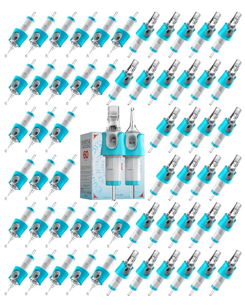 Hawink 60 Assorted Tattoo Needles Cartridge Mixed Size #10 Bugpin(Round Liner 3RL*8, 5RL*8, 7RL*8, 9RL*8, 11RL*4 Round Magnum 9RM*8, 11RM*4, 13RM*4, 15RM*4) 0.3MM Disposable EN05S-BFG-60KIT-K - Image 1